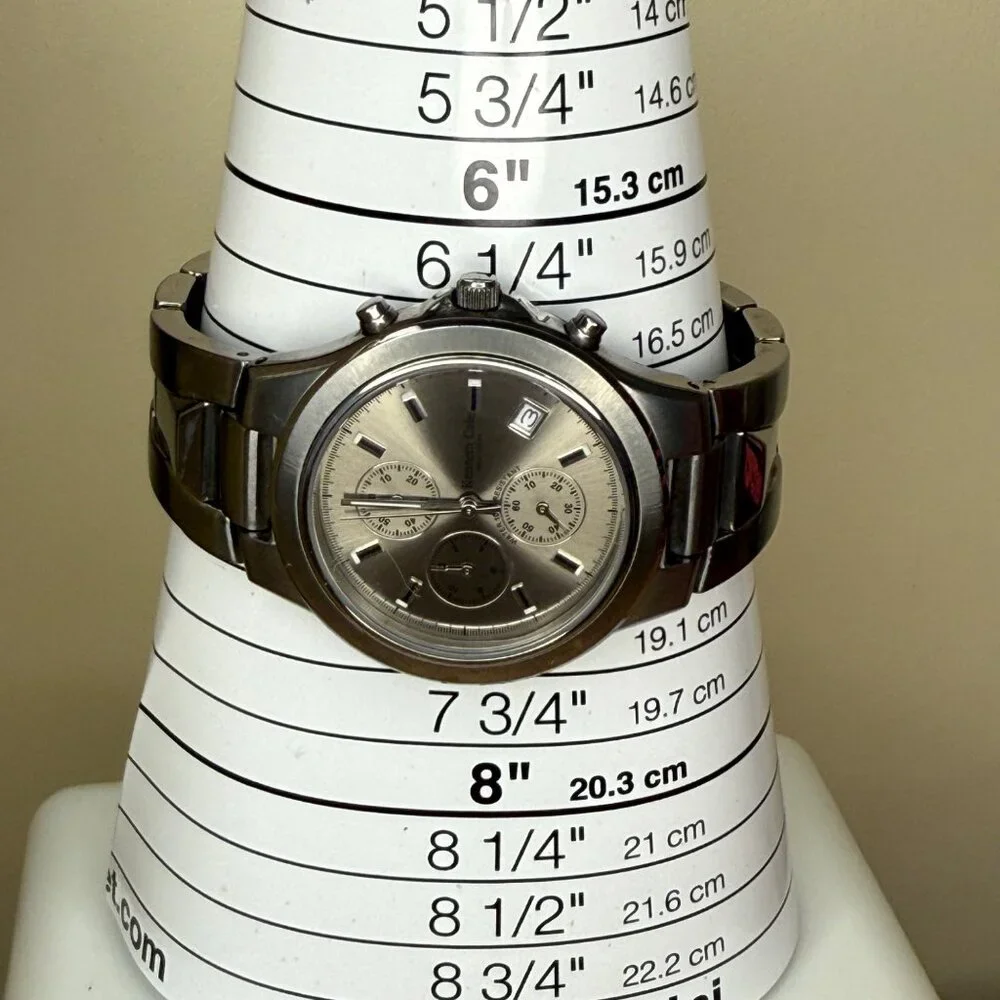 Kenneth Cole Mens Stainless Steel Chronograph Watch Silver Needs Battery